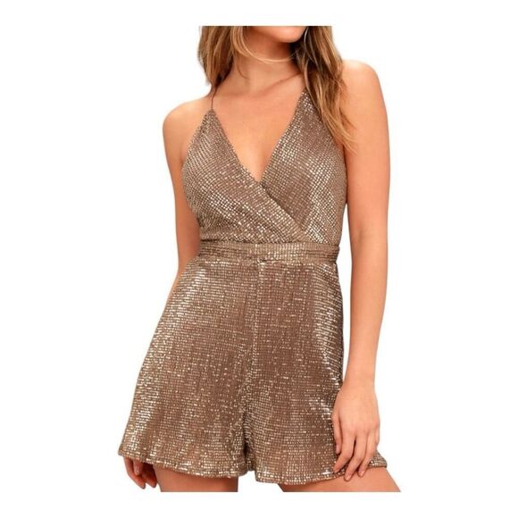 ASTR The Label Sabrina Bronze Sequin Romper Size S - Picture 1 of 9